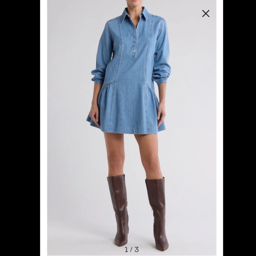 Veronica Beard Chaia Long Sleeve Cotton Denim Shirtdress